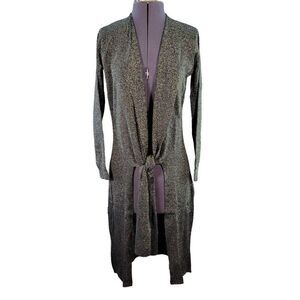 Iman Black Metallic Long Sleeve Tie Front Cardigan Sz XS